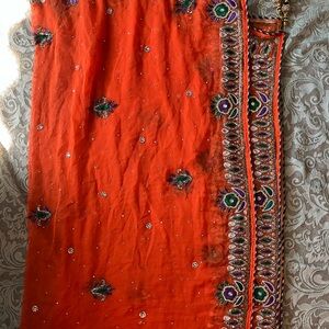 Vibrant Orange SILK Embroidered Sari